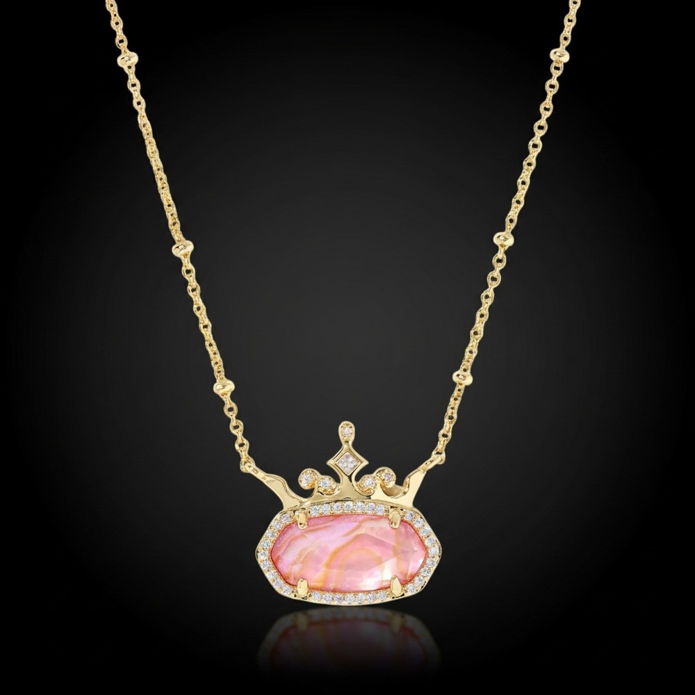 Kendra Scott 2025 Disney Princess Elisa Gold Pink Crystal Pendant Necklace Crown